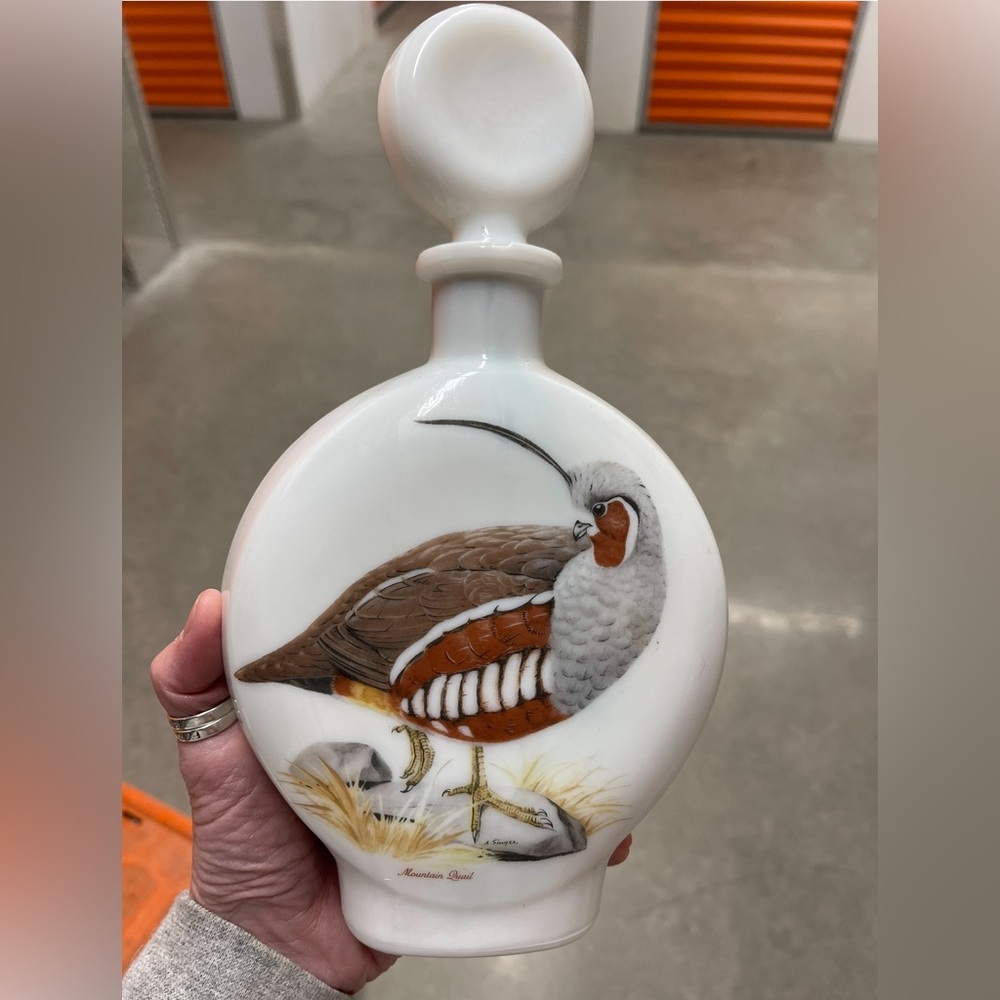 Jim Beam Field Bird Decanter Mountain Quail 1969 (Empty Decanter) Milk Glass